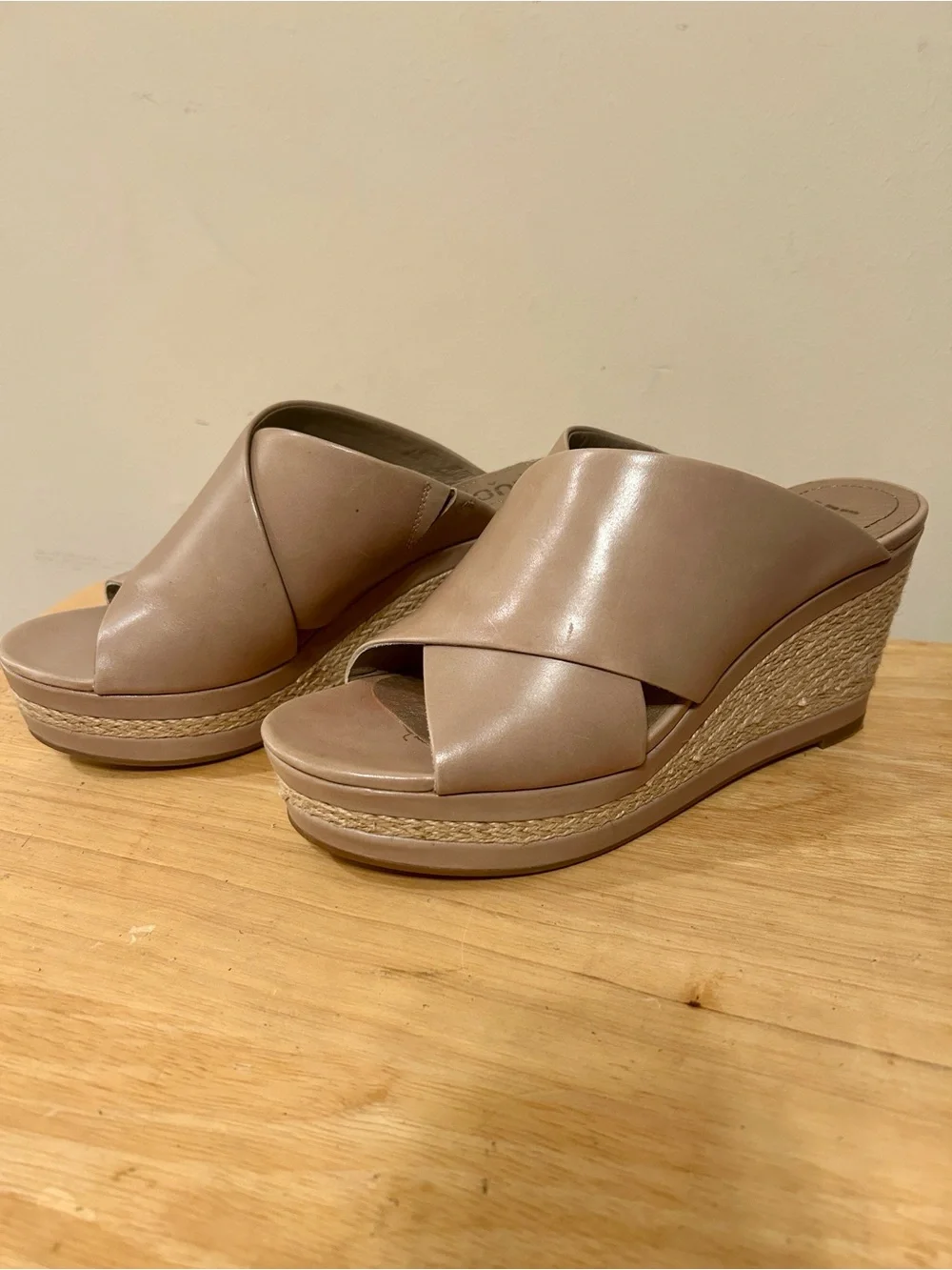 Lucca Lane Debbi Natural leather platform wedge sandals taupe women’s size 8